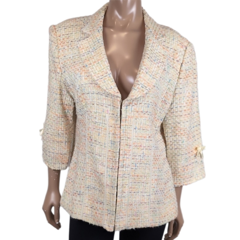 💠Bianca Nygard Pastel Tweed Blazer Jacket Cropped Bow Spring Suit Easter Church
